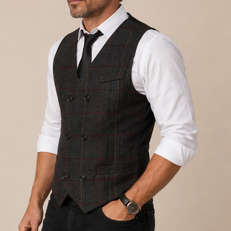 Herren-Anzugweste mit Karomuster im Peaky Blinders-Stil - image 3