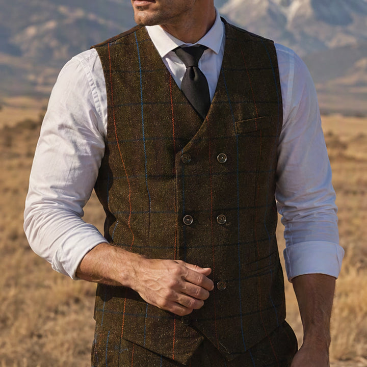 Herren-Anzugweste mit Karomuster im Peaky Blinders-Stil - Armeegrün - 2XL - image 5