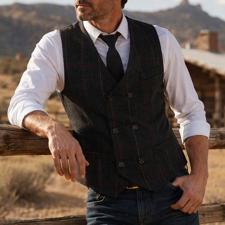 Herren-Anzugweste mit Karomuster im Peaky Blinders-Stil - Dunkelgrau - 2XL - image 0