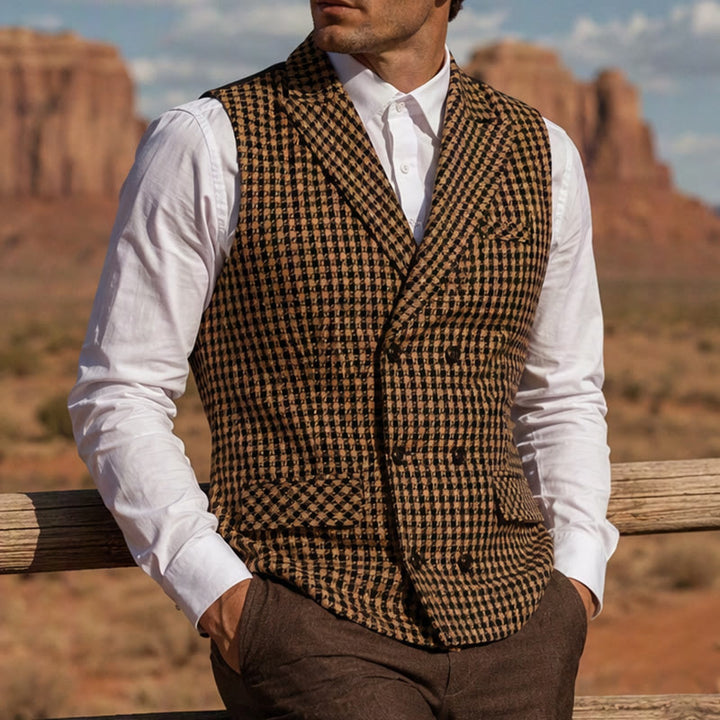 Herren-Anzugweste im mittelalterlichen Stil mit Hahnentrittmuster - Kaffee - 2XL - image 0
