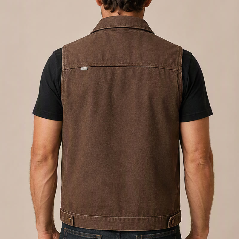 Vintage-Arbeitsweste für Herren aus gewaschenem braunem Canvas - image 2