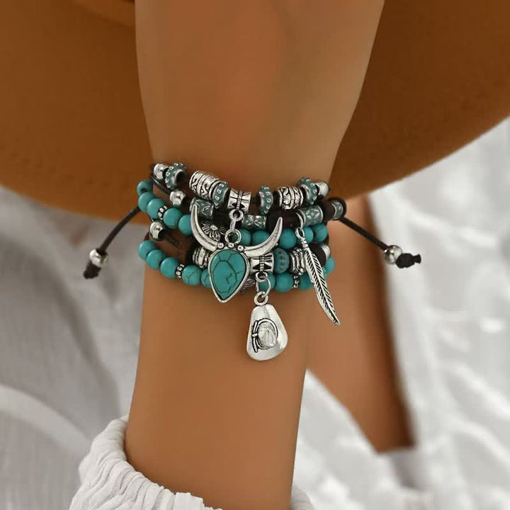 Boho-Western-Charme Türkis Verstellbares Mehrlagen-Armband - image 1