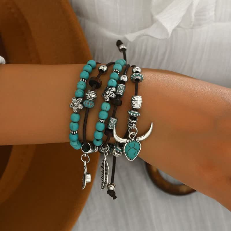 Boho-Western-Charme Türkis Verstellbares Mehrlagen-Armband - image 2