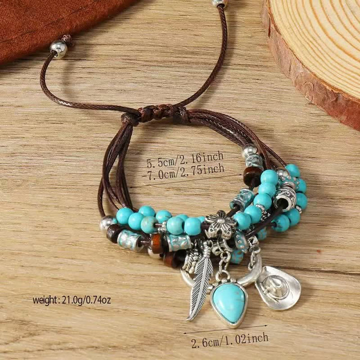 Boho-Western-Charme Türkis Verstellbares Mehrlagen-Armband - image 3
