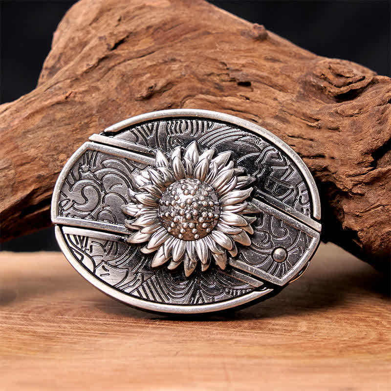 Herren DIY Sonnenblumen-Klappmesser-Ledergürtel - Sonnenblume - Ohne Gürtel - Nicht im Lieferumfang enthaltener Gürtel - image 0