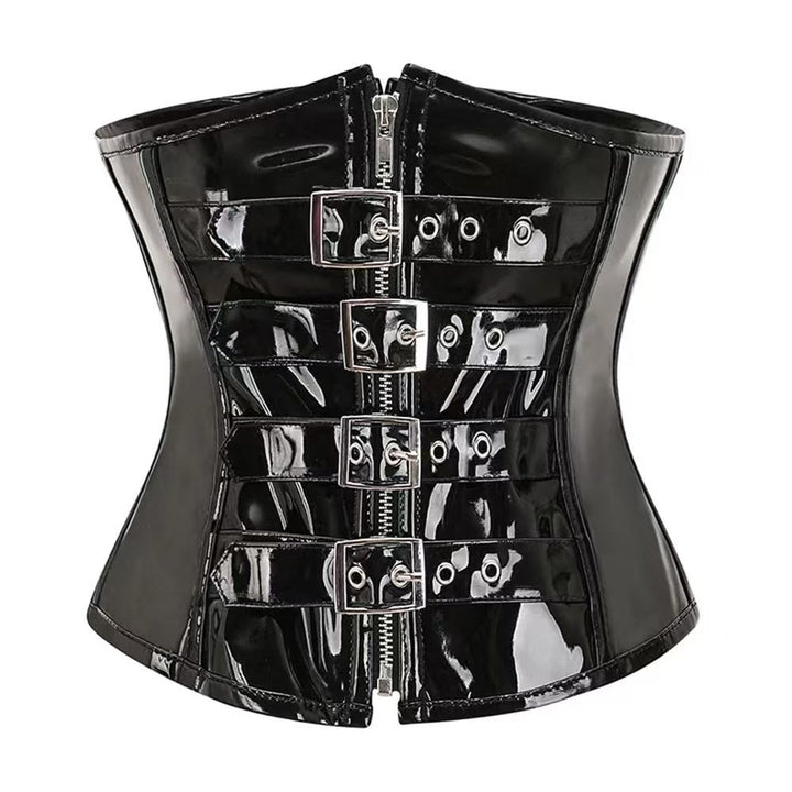 Damen-Korsett aus glänzendem PU mit Frontreißverschluss, Taillenformer, Bauchkontrolle und Figurformer - Schwarz - 2XL - image 1