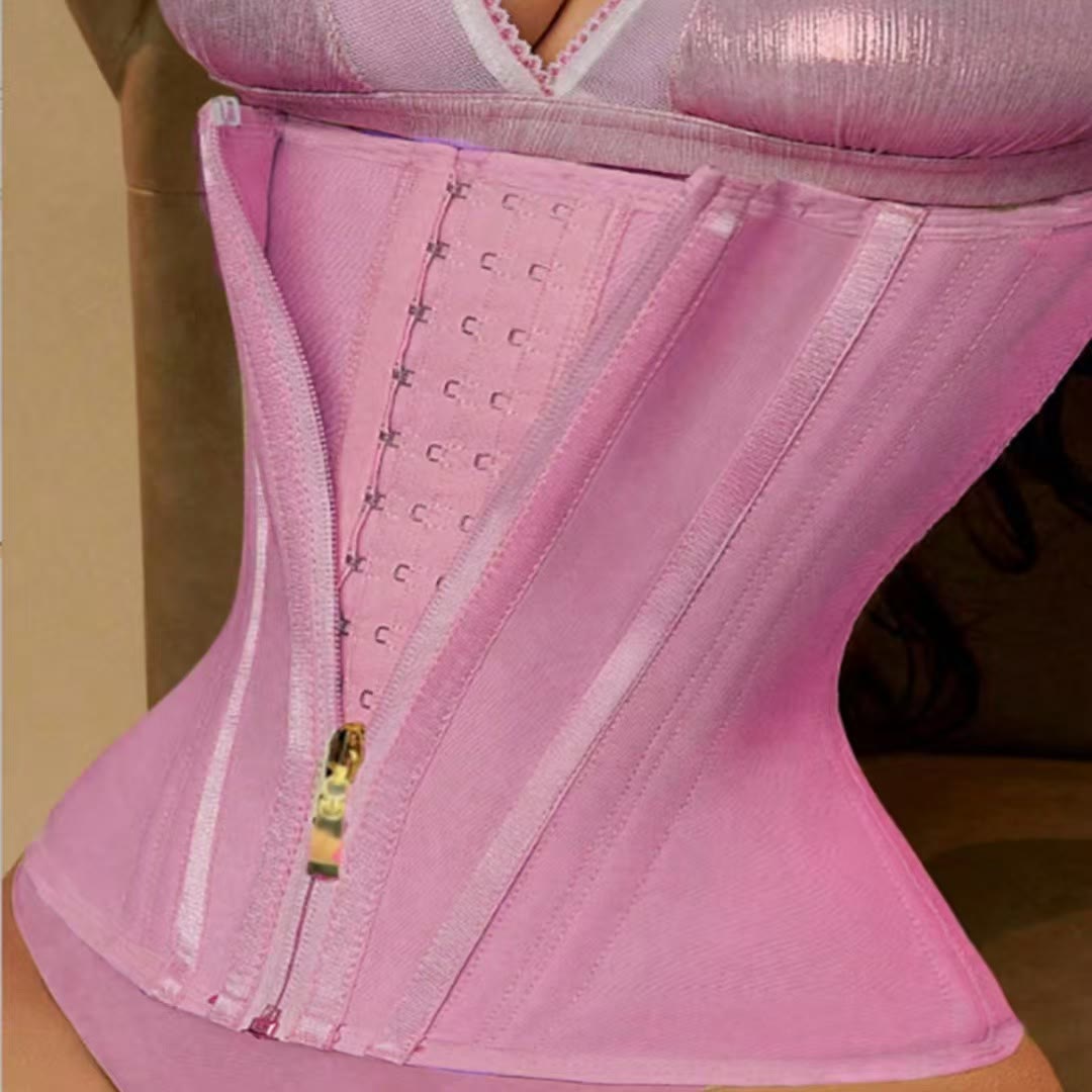 Damen-Taillenformer mit Nylonstäben, mehreren Haken hinten, Bauchkontrolle, schlankmachendem Korsett - Rosa - 3XL - image 2