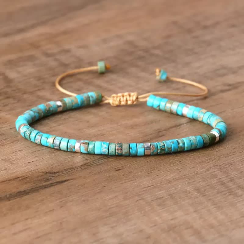 Türkisfarbenes Scheibenperlenarmband mit verstellbarer Kordel - Türkis - image 0