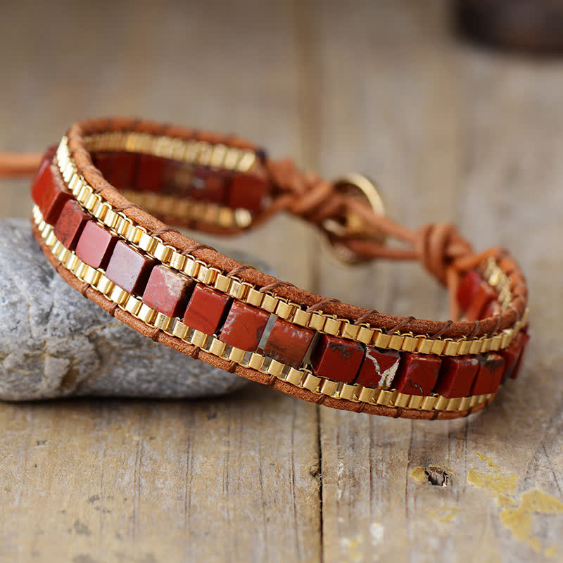 Modernes Armband im Südwest-Stil mit quadratischen türkisfarbenen Perlen - Rot - image 7