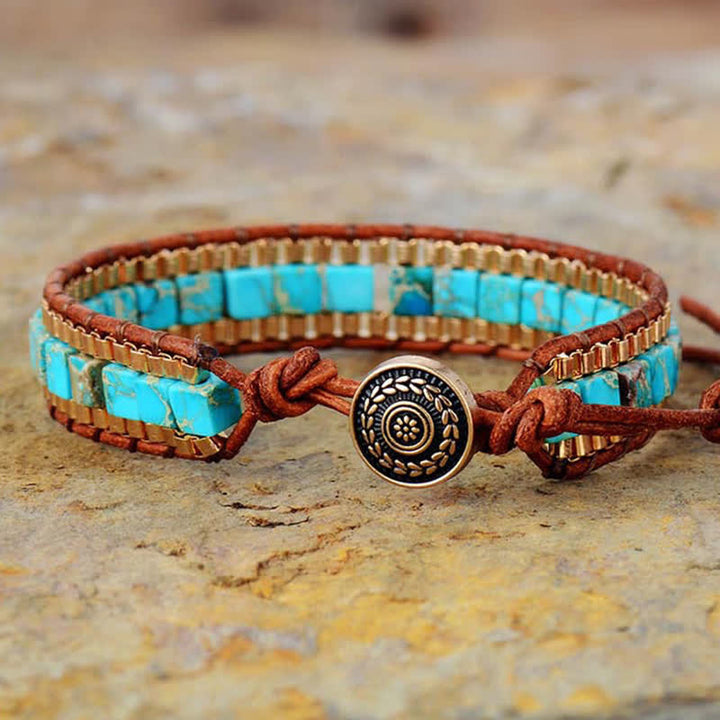 Modernes Armband im Südwest-Stil mit quadratischen türkisfarbenen Perlen - Türkis - image 0
