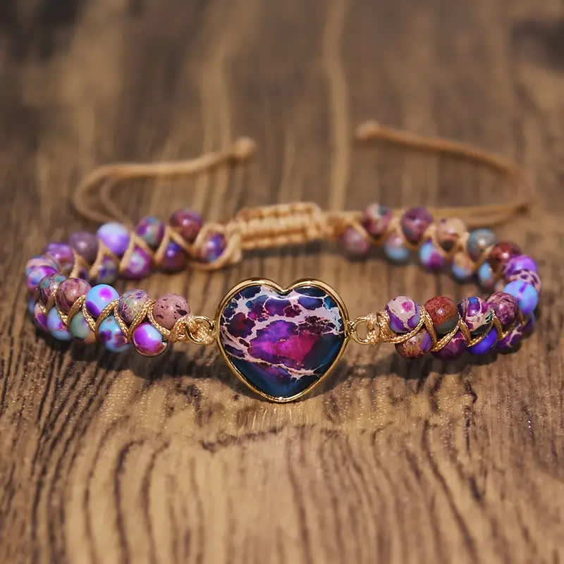 Herzförmiges, verstellbares Makramee-Armband aus Naturstein - Lila & Blau - image 7
