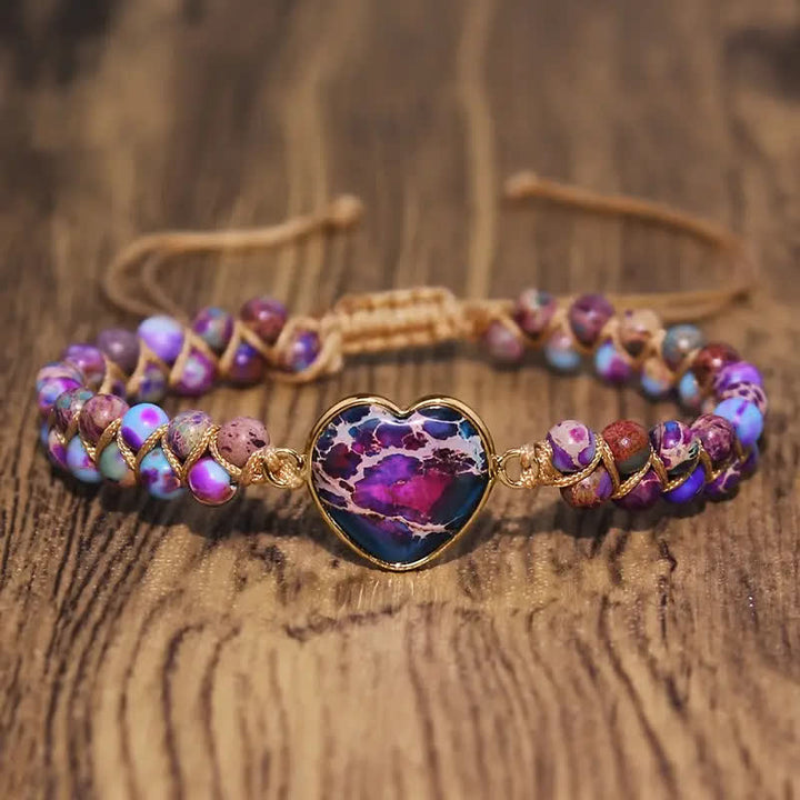 Herzförmiges, verstellbares Makramee-Armband aus Naturstein - Lila & Blau - image 7