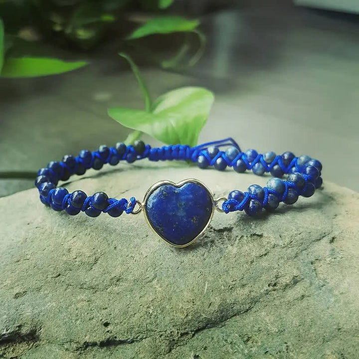 Herzförmiges, verstellbares Makramee-Armband aus Naturstein - Blau - image 12