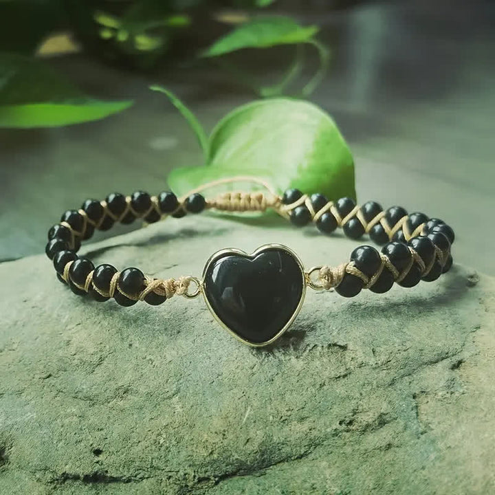 Herzförmiges, verstellbares Makramee-Armband aus Naturstein - Schwarz - image 14