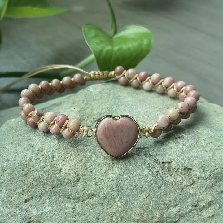 Herzförmiges, verstellbares Makramee-Armband aus Naturstein - Pfirsich - image 15