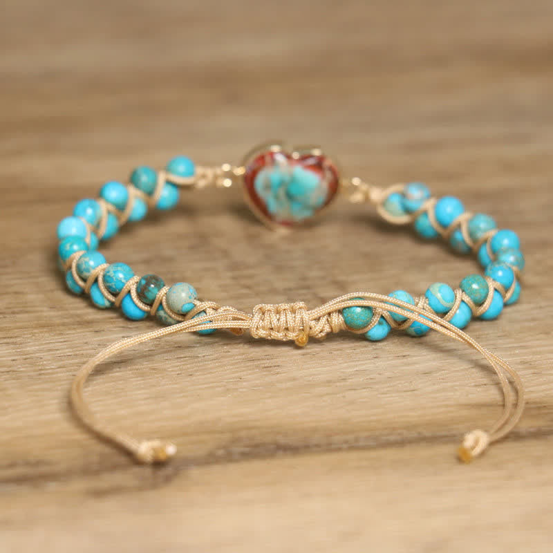 Herzförmiges, verstellbares Makramee-Armband aus Naturstein - image 3