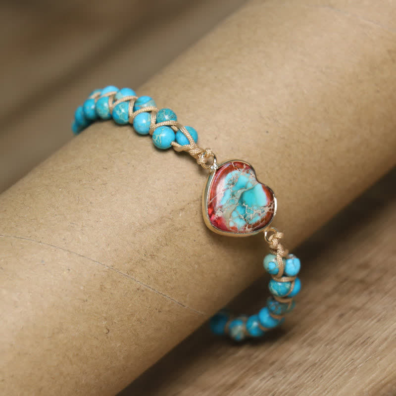 Herzförmiges, verstellbares Makramee-Armband aus Naturstein - image 2