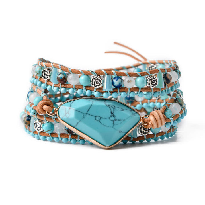 Dreieckiges, türkisfarbenes Statement-Armband aus mehrfach gewickeltem Leder - image 4