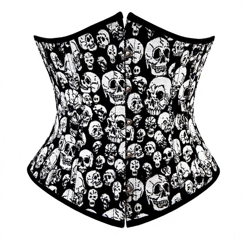 Gothic-Korsett für Damen mit Totenkopf-Print, elastischem Bund und Verschluss vorne – ideal für Halloween, Punk und Cosplay - image 1