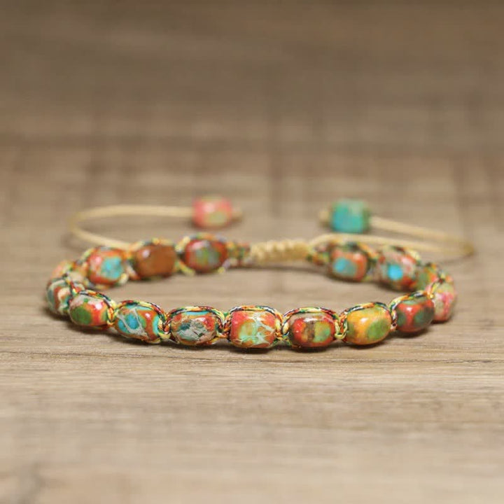 Buntes, türkisfarbenes Kaiserstein-Armband mit verstellbarem geflochtenem Seil - Orange & Türkis - image 16