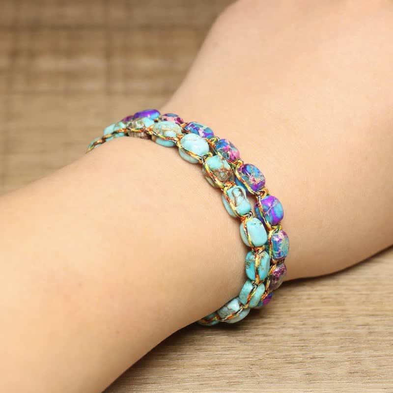 Buntes, türkisfarbenes Kaiserstein-Armband mit verstellbarem geflochtenem Seil - image 1