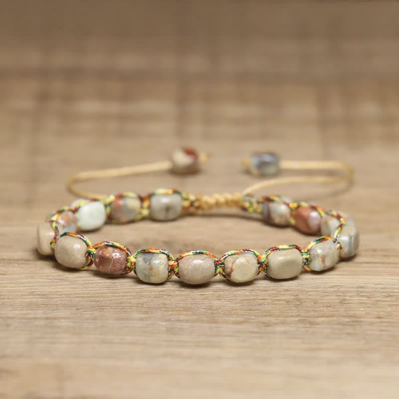 Buntes, türkisfarbenes Kaiserstein-Armband mit verstellbarem geflochtenem Seil - Beige - image 8