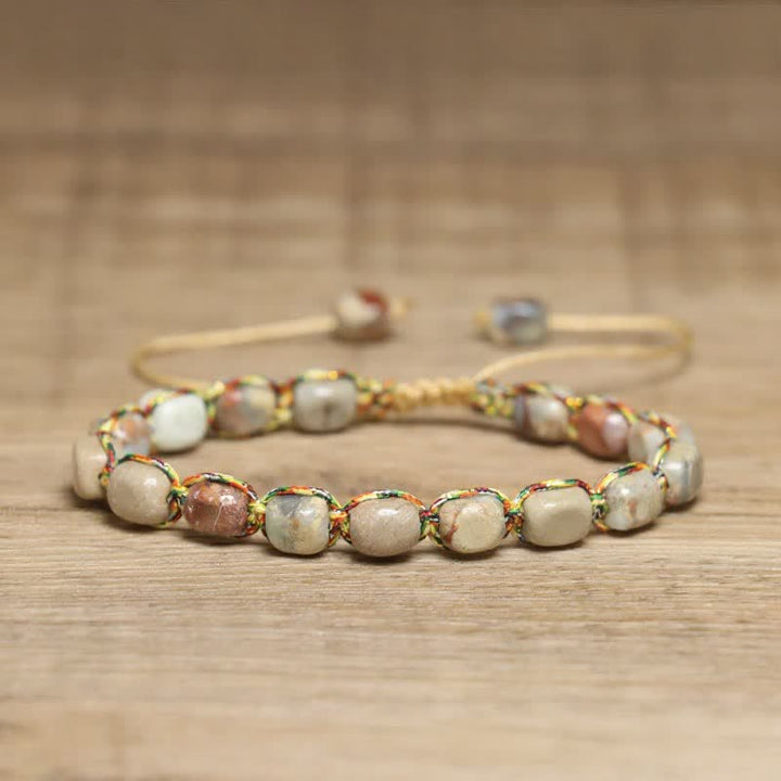 Buntes, türkisfarbenes Kaiserstein-Armband mit verstellbarem geflochtenem Seil - Beige - image 8