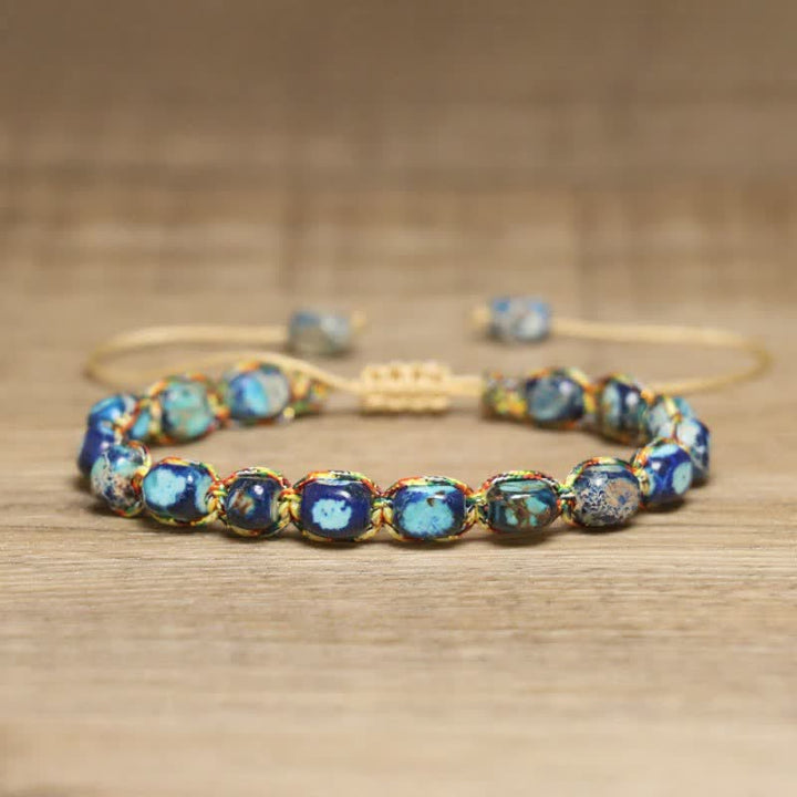 Buntes, türkisfarbenes Kaiserstein-Armband mit verstellbarem geflochtenem Seil - Dunkelblau - image 12