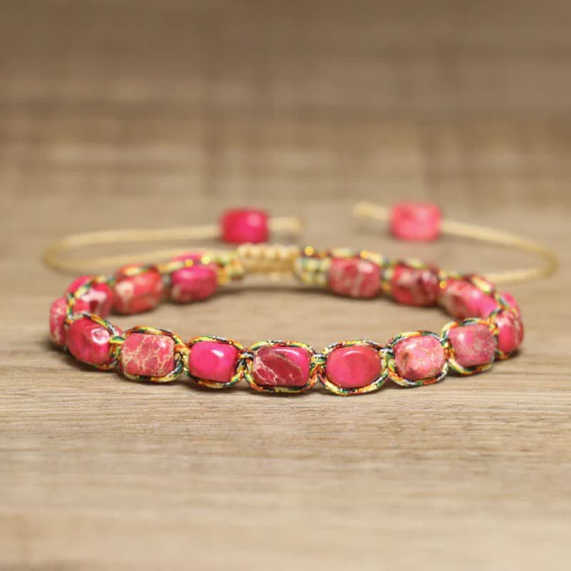 Buntes, türkisfarbenes Kaiserstein-Armband mit verstellbarem geflochtenem Seil - Rot - image 10