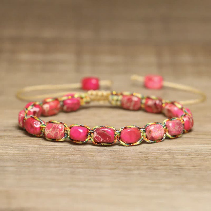 Buntes, türkisfarbenes Kaiserstein-Armband mit verstellbarem geflochtenem Seil - Rot - image 10