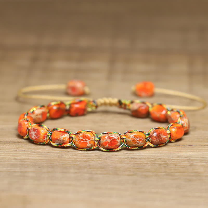 Buntes, türkisfarbenes Kaiserstein-Armband mit verstellbarem geflochtenem Seil - Orange - image 14