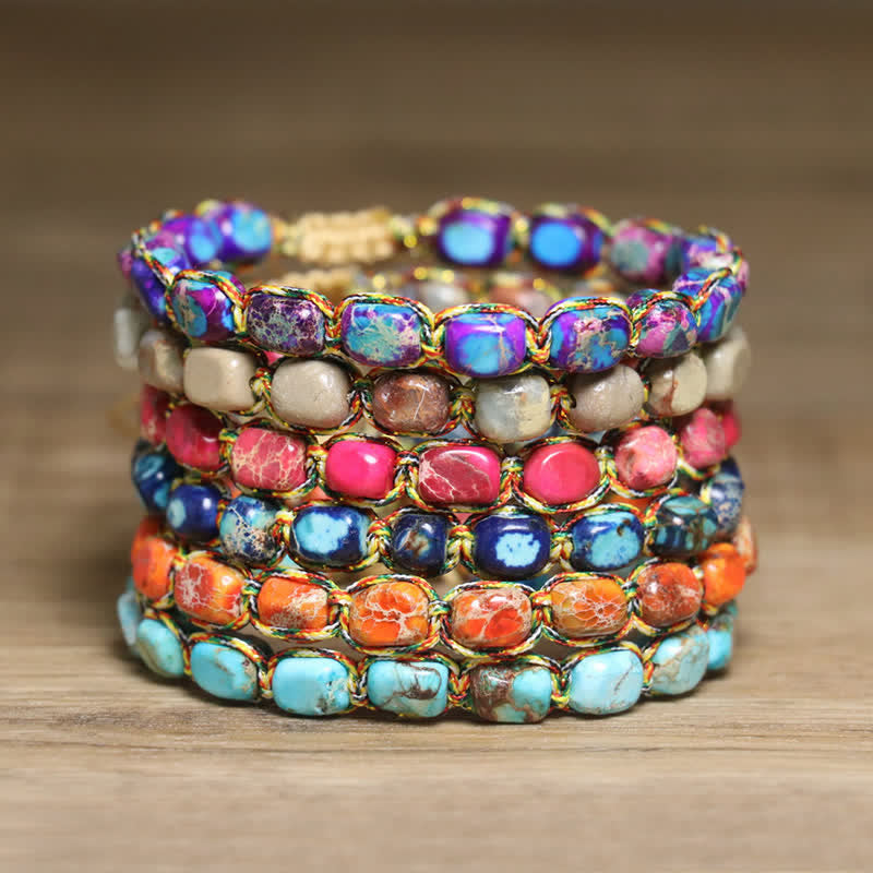 Buntes, türkisfarbenes Kaiserstein-Armband mit verstellbarem geflochtenem Seil - image 2