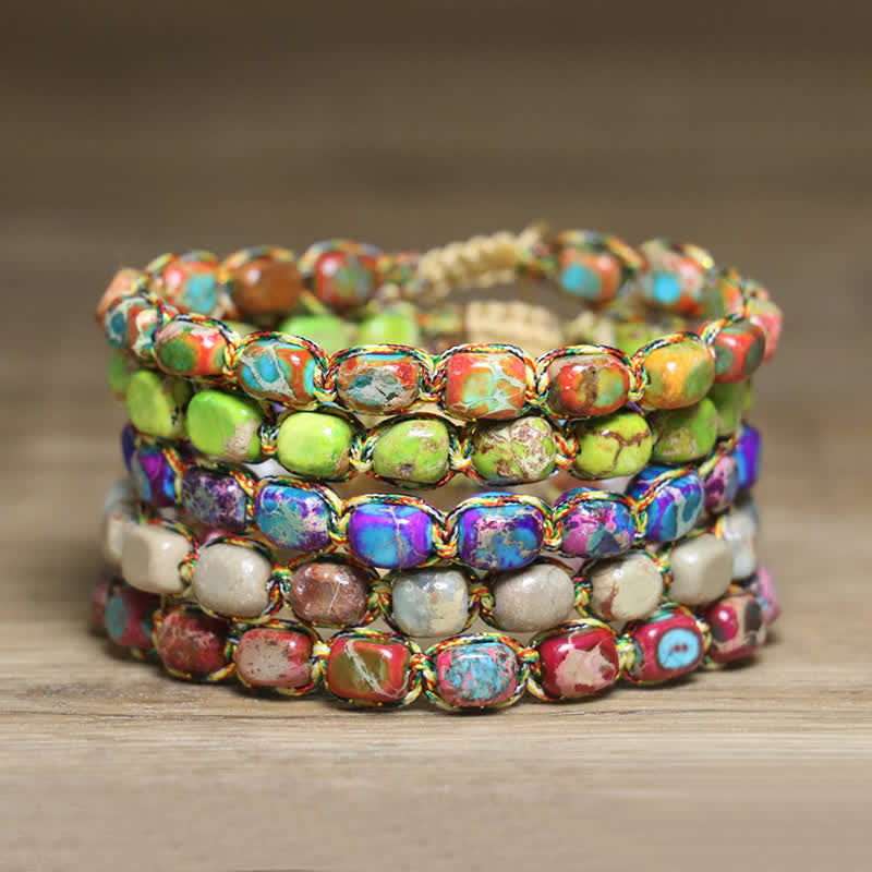 Buntes, türkisfarbenes Kaiserstein-Armband mit verstellbarem geflochtenem Seil - image 3