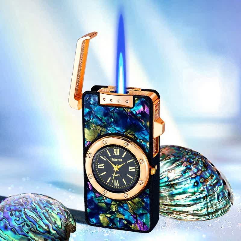 Time Flame Feuerzeug mit bunten Muscheln und Uhr - Tiefsee - Mattschwarz - image 18