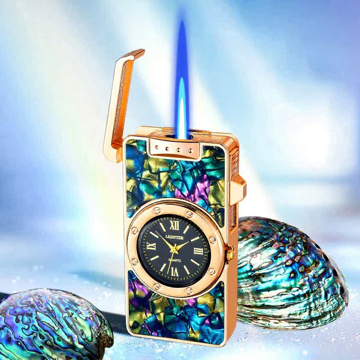 Time Flame Feuerzeug mit bunten Muscheln und Uhr - Tiefsee - Gold - image 12