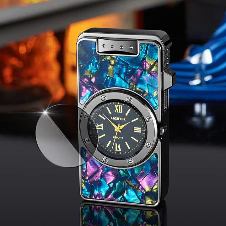 Time Flame Feuerzeug mit bunten Muscheln und Uhr - image 3