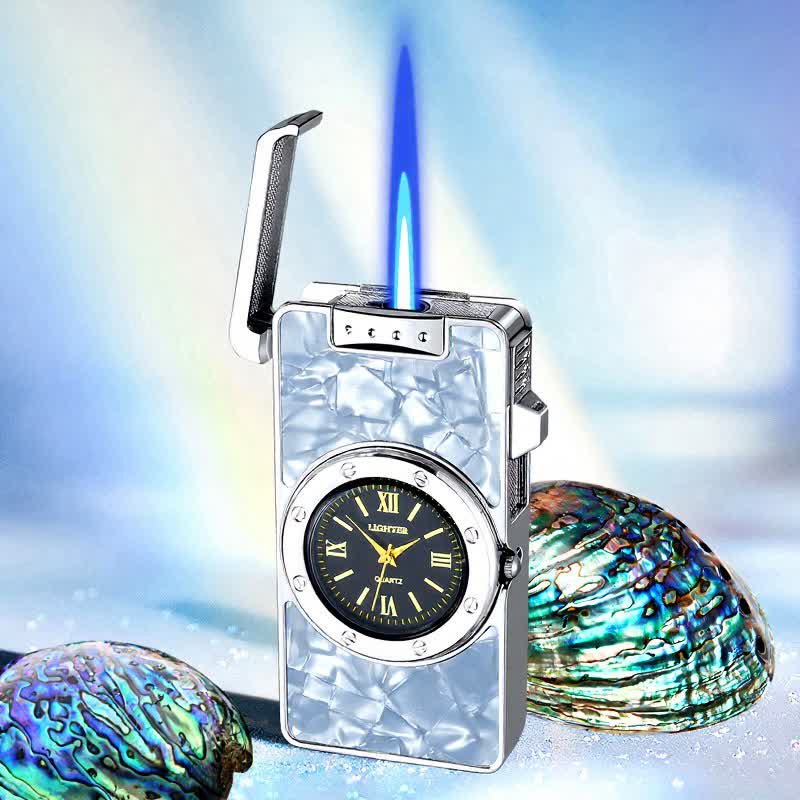 Time Flame Feuerzeug mit bunten Muscheln und Uhr - Weißer Perlmutt - Silber - image 23