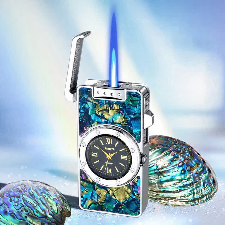 Time Flame Feuerzeug mit bunten Muscheln und Uhr - Tiefsee - Silber - image 24