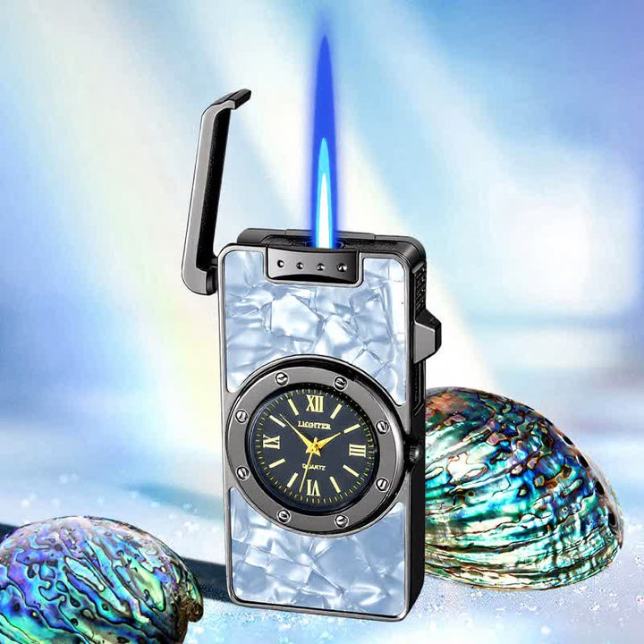 Time Flame Feuerzeug mit bunten Muscheln und Uhr - Weißer Perlmutt - Eis Schwarz - image 14