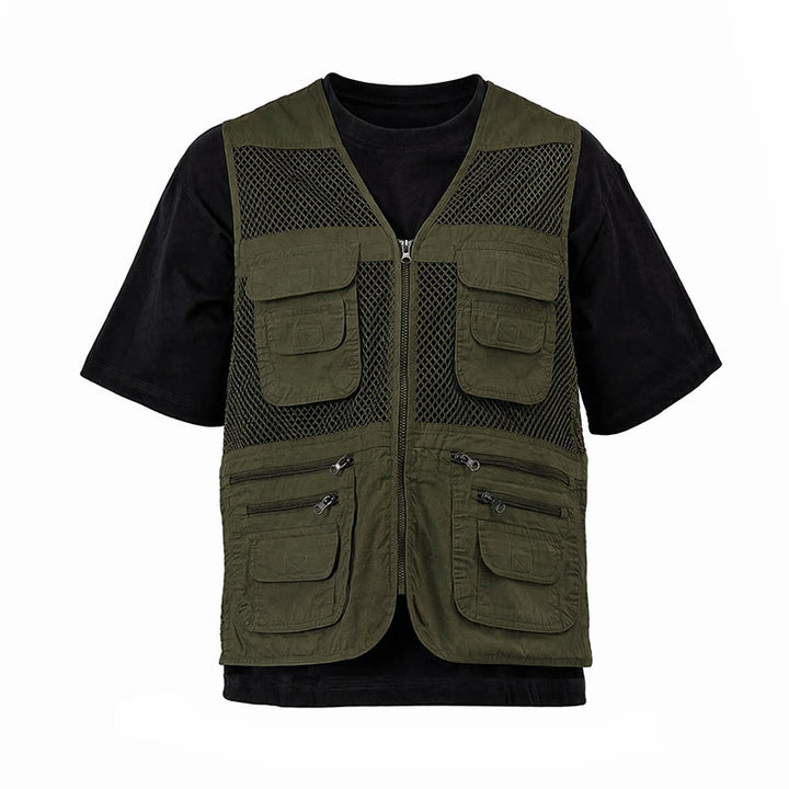 Herren-Vier-Jahreszeiten-Reißverschluss-Mesh-Utility-Weste aus reiner Baumwolle - Helles Armeegrün - 7XL - image 12