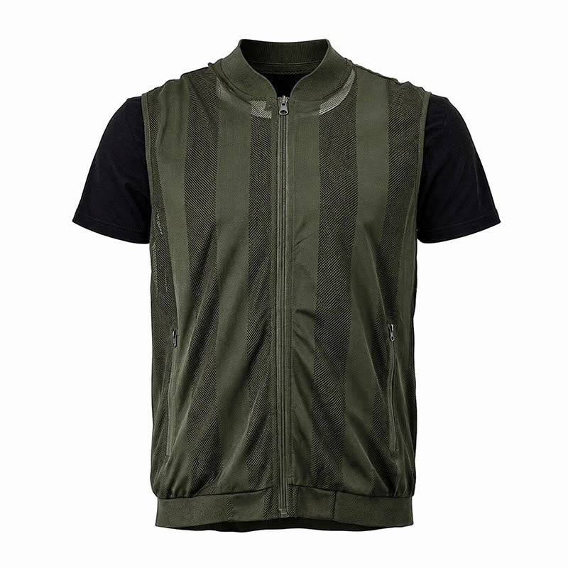 Leichte Herren-Weste aus durchsichtigem Mesh mit Reißverschluss, lässige Weste - Armeegrün - 5XL - image 16