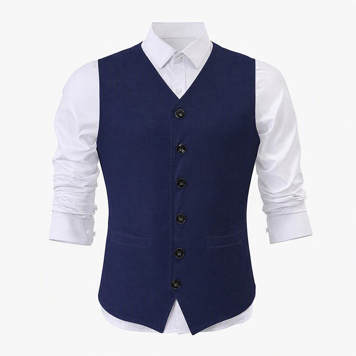 Minimalistische Herren-Freizeitweste aus Leinen-Baumwoll-Mischgewebe - image 14