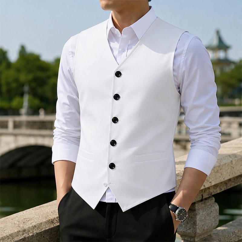 Minimalistische Herren-Freizeitweste aus Leinen-Baumwoll-Mischgewebe - Weiß - 3XL - image 0