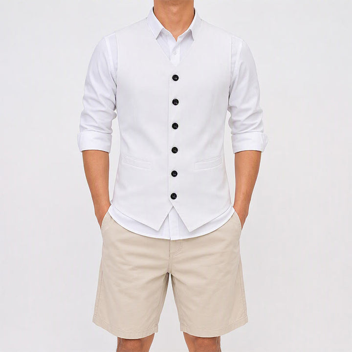 Minimalistische Herren-Freizeitweste aus Leinen-Baumwoll-Mischgewebe - image 1