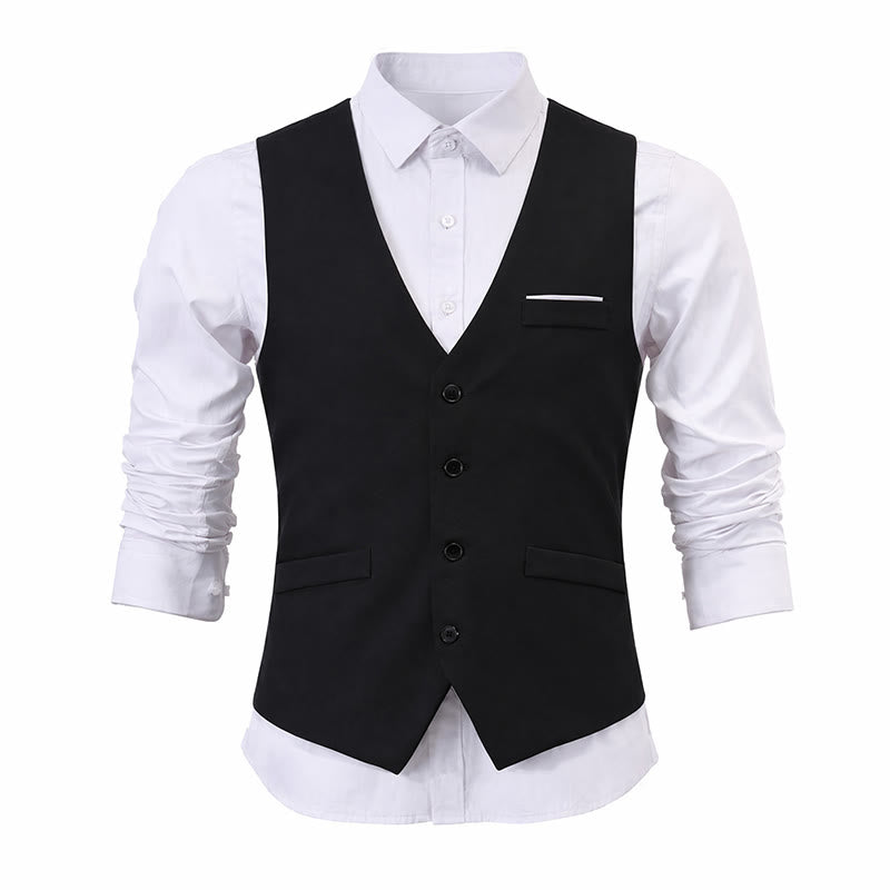 Britische Slim-Fit-Anzugweste für Herren, formelle Businessweste - Schwarz - 5XL - image 13