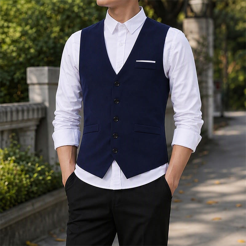 Britische Slim-Fit-Anzugweste für Herren, formelle Businessweste - Marineblau - 5XL - image 4