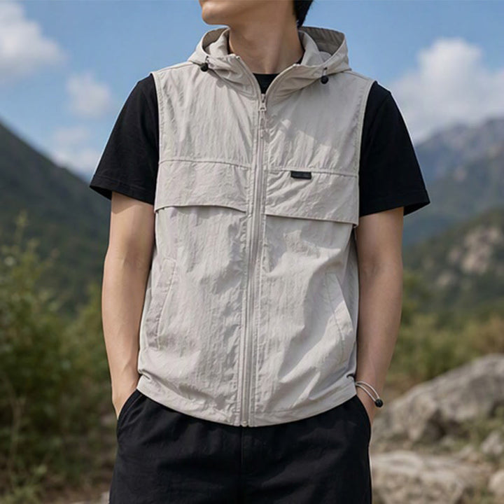 Atmungsaktive, mit Kapuze versehene Sonnenschutzweste für Herren für Outdoor-Sportarten - Hellsilbergrau - 3XL - image 0