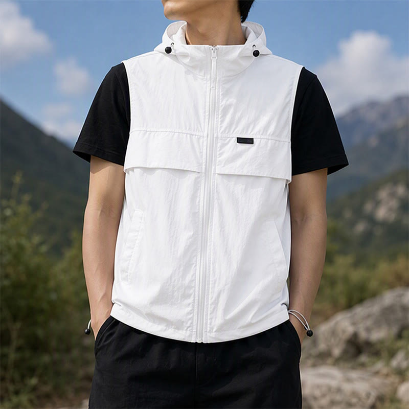 Atmungsaktive, mit Kapuze versehene Sonnenschutzweste für Herren für Outdoor-Sportarten - Weiß - 3XL - image 4