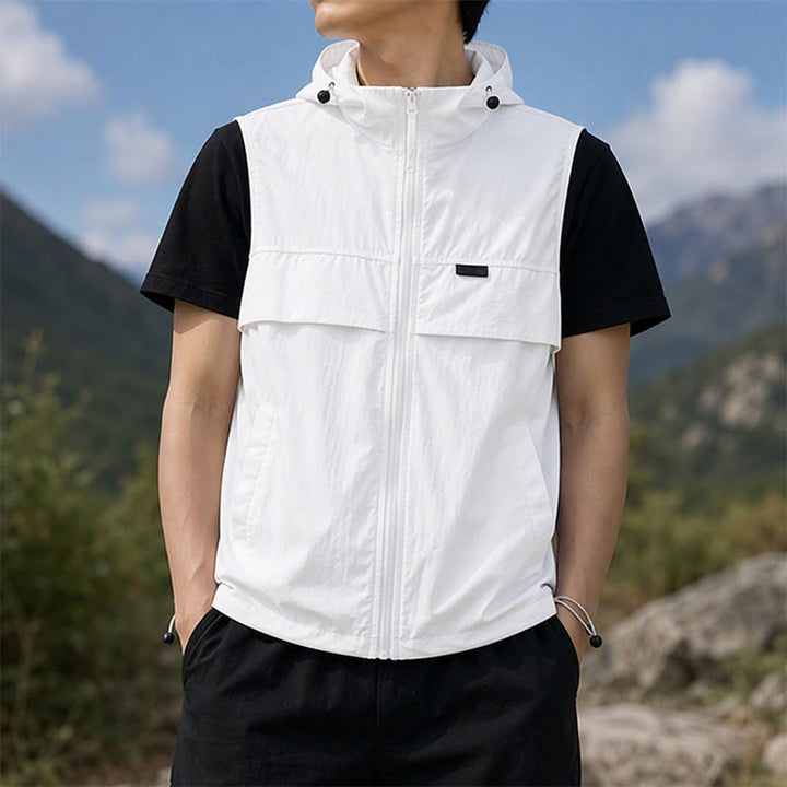 Atmungsaktive, mit Kapuze versehene Sonnenschutzweste für Herren für Outdoor-Sportarten - Weiß - 3XL - image 4