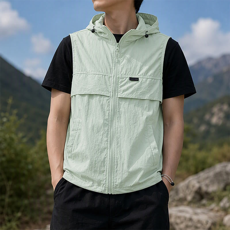 Atmungsaktive, mit Kapuze versehene Sonnenschutzweste für Herren für Outdoor-Sportarten - Grüne Bohnenpaste - 3XL - image 5